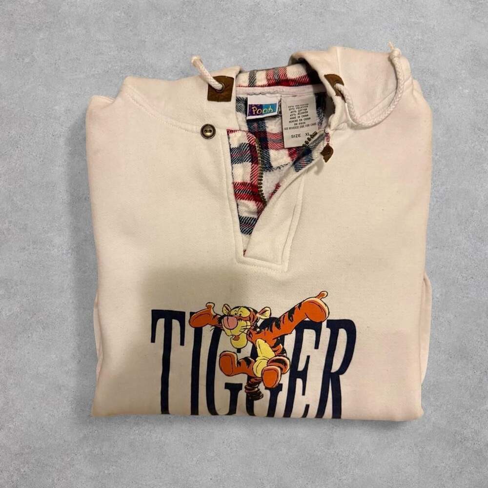 Disney Pooh Vintage Tigger A Rambunctious Critter Plaid Lined Hoodie XL